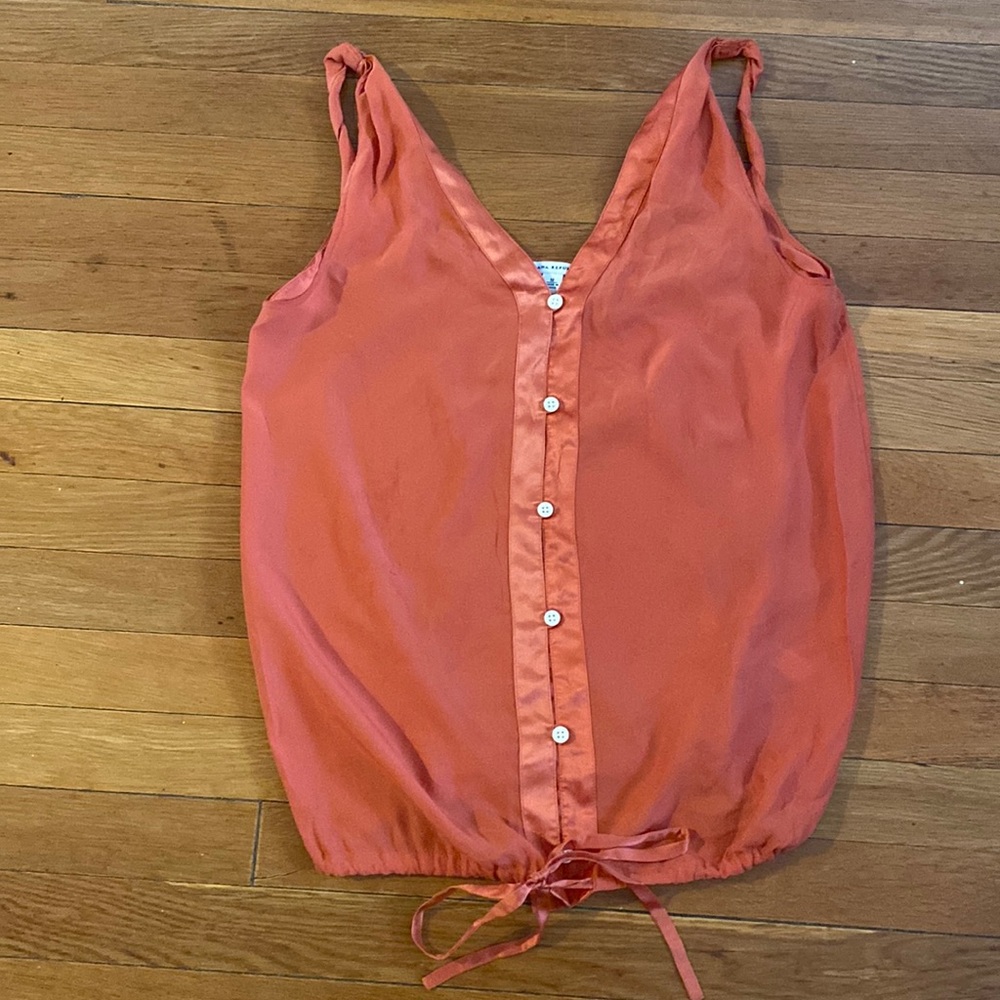 Banana Republic 100 silk tank top M drawstring button orange camisole
